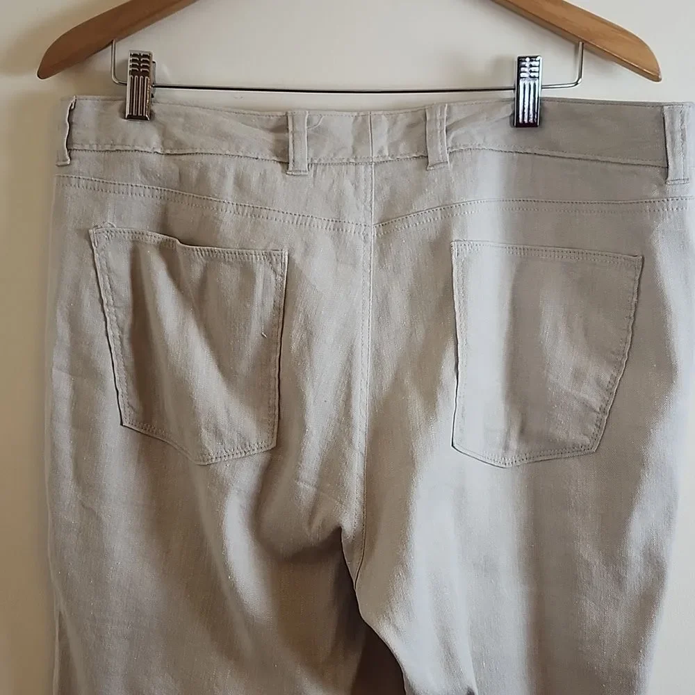 Tommy Bahama Men's Beige Casual Linen Flat Front Pants, 35